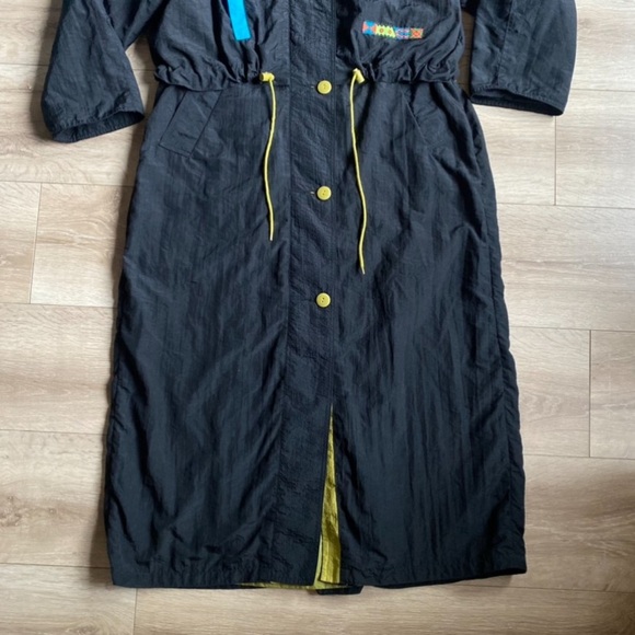 Vintage Pizazz trench coat wind breaker long neon detailing cinch waist - Picture 3 of 13